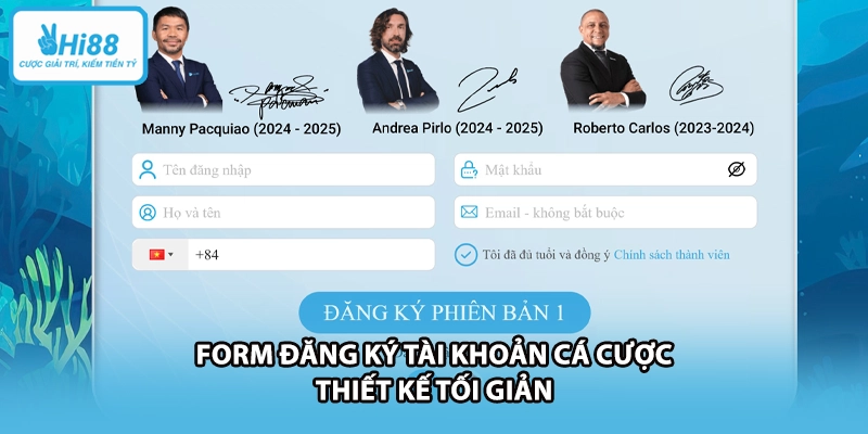 Form đăng ký tài khoản cá cược thiết kế tối giản