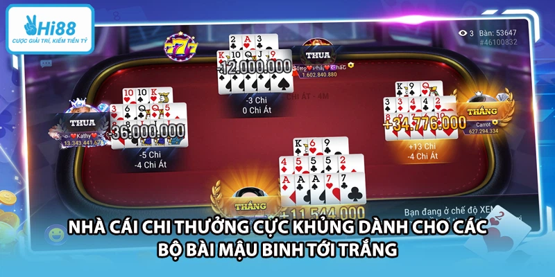 Nhà cái chi thưởng cực khủng dành cho các bộ bài Mậu Binh Tới Trắng